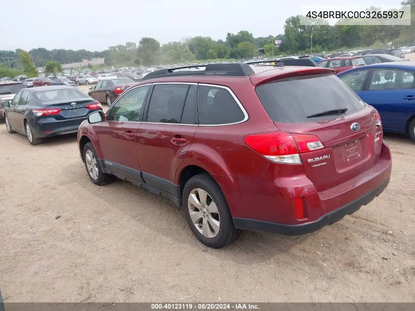 4S4BRBKC0C3265937 2012 Subaru Outback 2.5I Limited