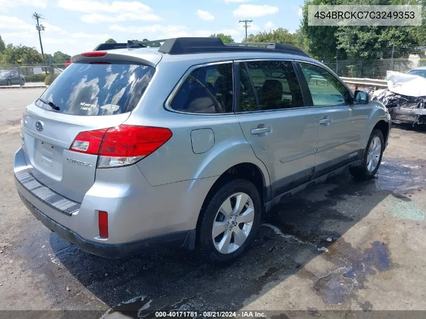 2012 Subaru Outback 2.5I Limited VIN: 4S4BRCKC7C3249353 Lot: 40171781