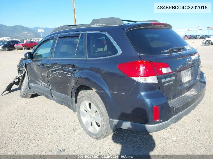 2012 Subaru Outback 2.5I Premium VIN: 4S4BRBCC4C3202015 Lot: 40227207