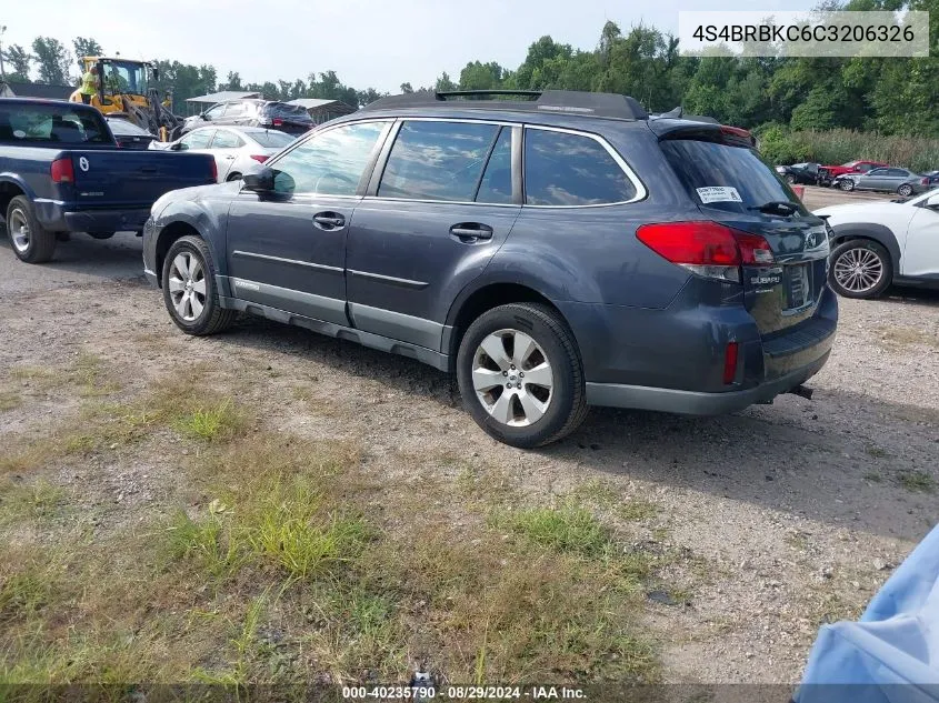 2012 Subaru Outback 2.5I Limited VIN: 4S4BRBKC6C3206326 Lot: 40235790