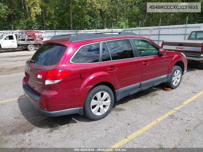 2012 Subaru Outback 2.5I Premium VIN: 4S4BRCCCXC3239835 Lot: 40293638