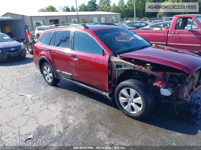 4S4BRDKC3C2281955 2012 Subaru Outback 3.6R Limited