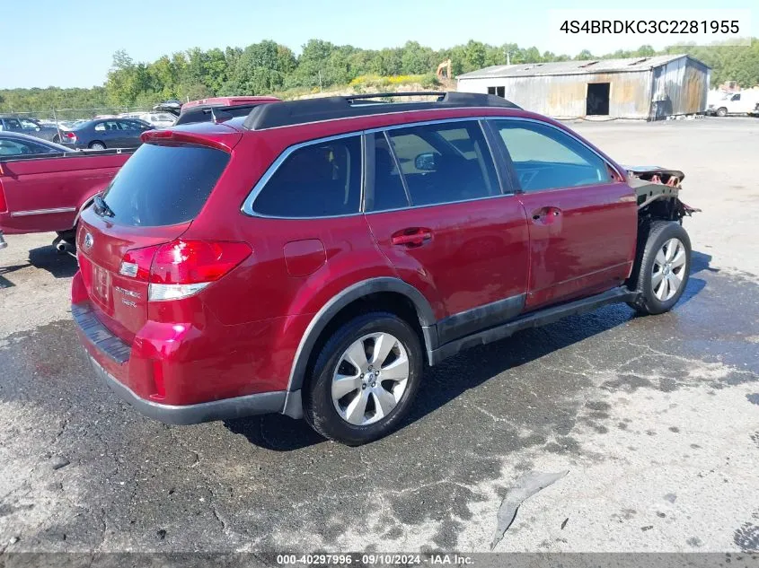 4S4BRDKC3C2281955 2012 Subaru Outback 3.6R Limited