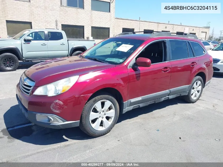 2012 Subaru Outback 2.5I Premium VIN: 4S4BRBHC6C3204115 Lot: 40298277