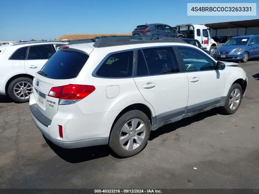 2012 Subaru Outback 2.5I Premium VIN: 4S4BRBCC0C3263331 Lot: 40323216