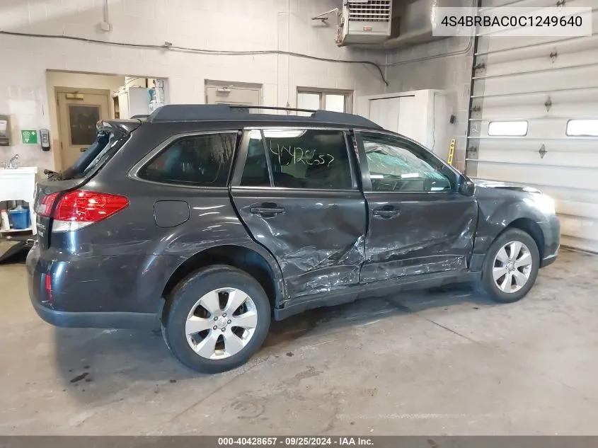 2012 Subaru Outback 2.5I VIN: 4S4BRBAC0C1249640 Lot: 40428657