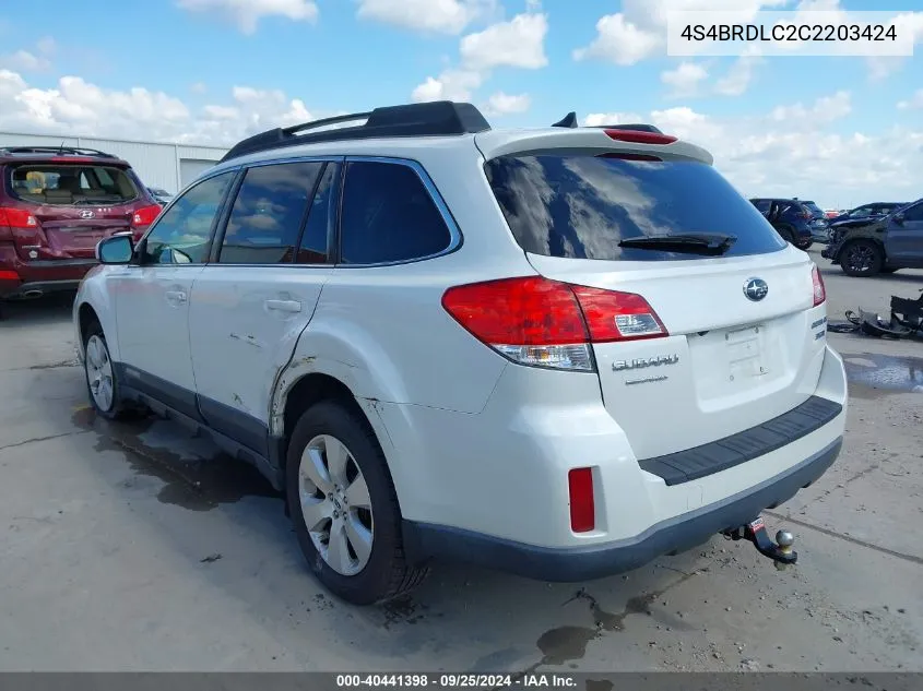 2012 Subaru Outback 3.6R Limited VIN: 4S4BRDLC2C2203424 Lot: 40441398