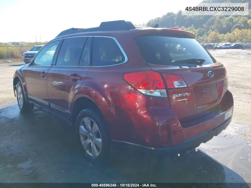 2012 Subaru Outback 2.5I Limited VIN: 4S4BRBLCXC3229008 Lot: 40596348