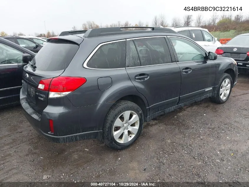 2012 Subaru Outback 2.5I Premium VIN: 4S4BRBBC9C3221614 Lot: 40727104