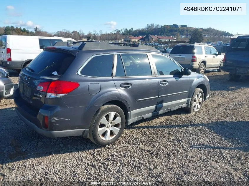 2012 Subaru Outback 3.6R Limited VIN: 4S4BRDKC7C2241071 Lot: 40821315