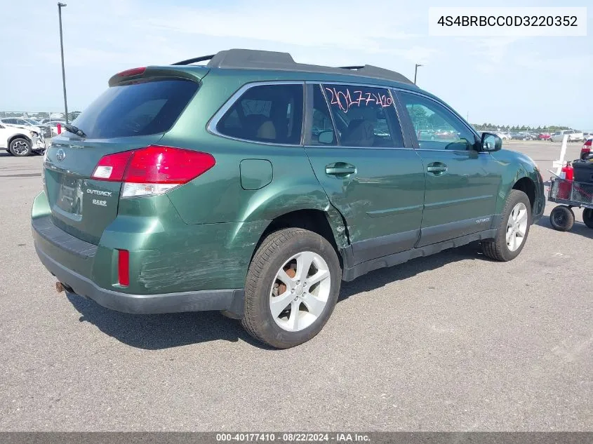 2013 Subaru Outback 2.5I Premium VIN: 4S4BRBCC0D3220352 Lot: 40177410