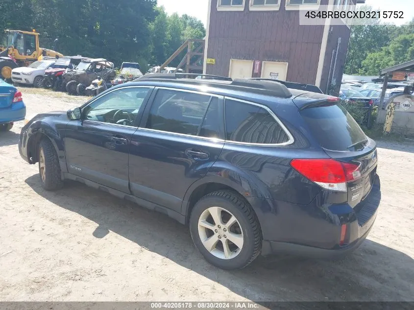 2013 Subaru Outback 2.5I Premium VIN: 4S4BRBGCXD3215752 Lot: 40205178