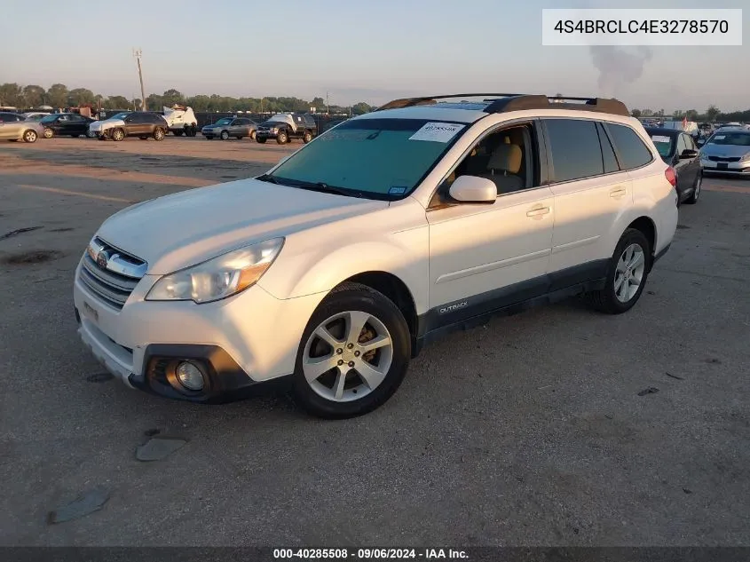 4S4BRCLC4E3278570 2014 Subaru Outback 2.5I Limited