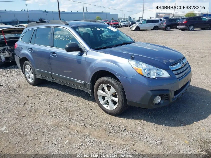 2014 Subaru Outback 2.5I VIN: 4S4BRBAC0E3328216 Lot: 40316529