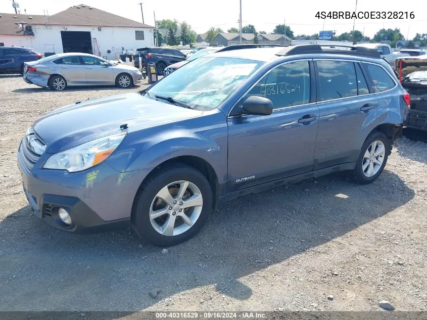 2014 Subaru Outback 2.5I VIN: 4S4BRBAC0E3328216 Lot: 40316529