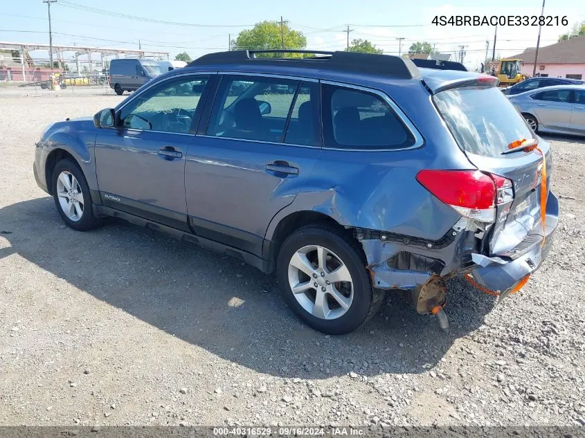 2014 Subaru Outback 2.5I VIN: 4S4BRBAC0E3328216 Lot: 40316529