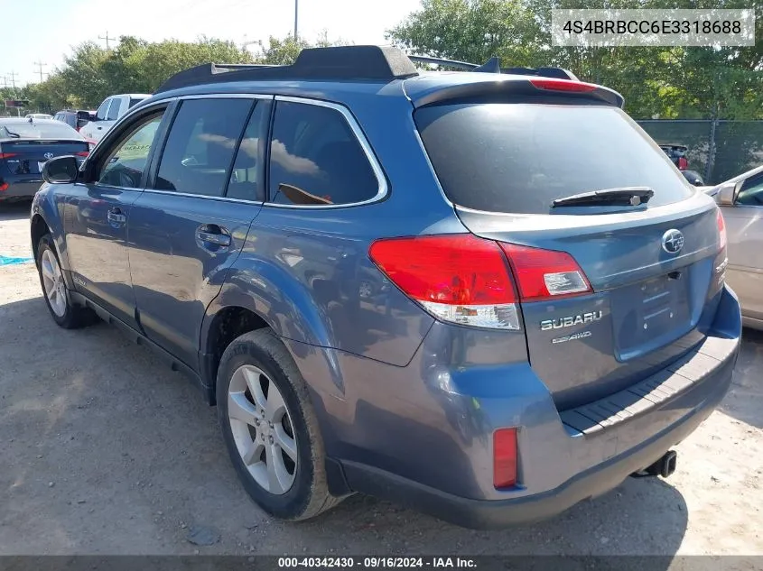 2014 Subaru Outback 2.5I Premium VIN: 4S4BRBCC6E3318688 Lot: 40342430