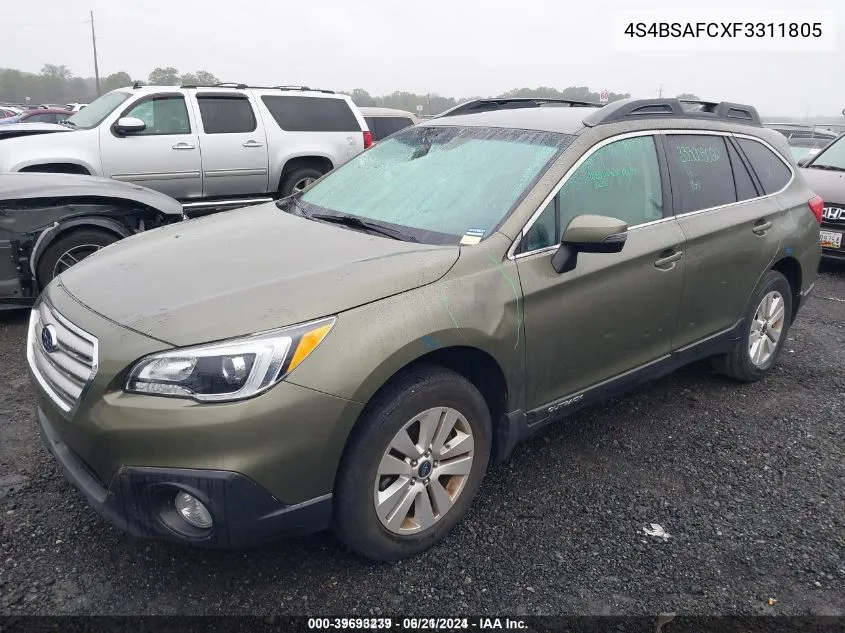 2015 Subaru Outback 2.5I Premium VIN: 4S4BSAFCXF3311805 Lot: 39693239