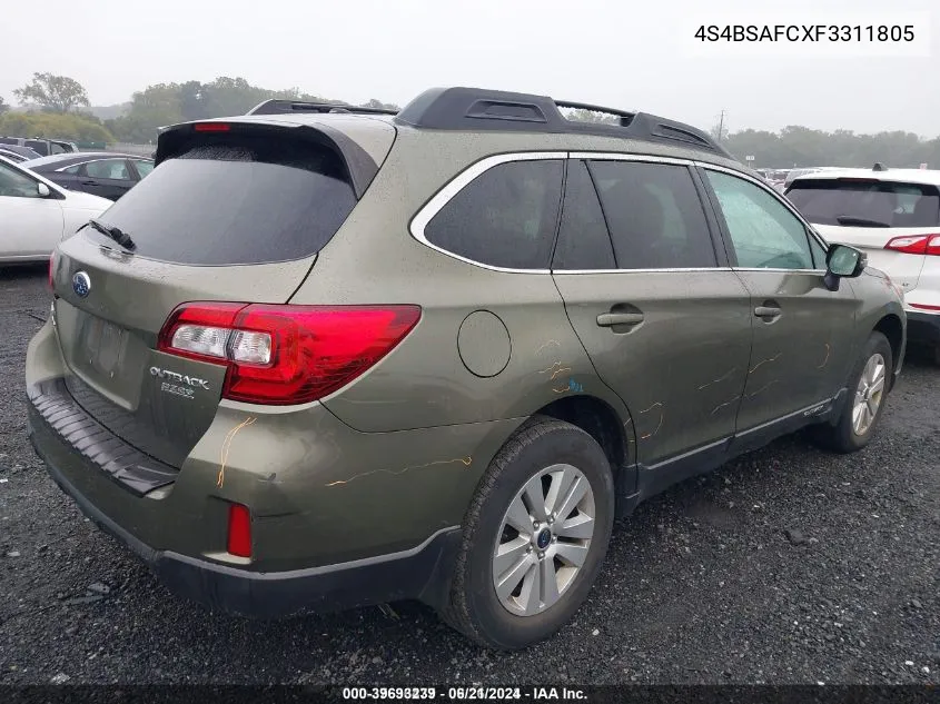 2015 Subaru Outback 2.5I Premium VIN: 4S4BSAFCXF3311805 Lot: 39693239