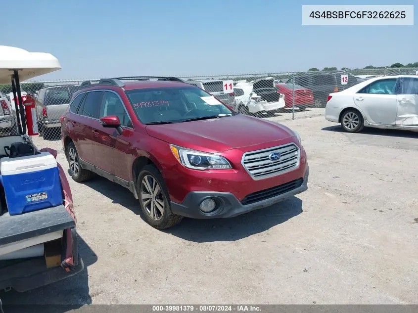 2015 Subaru Outback 2.5I Premium VIN: 4S4BSBFC6F3262625 Lot: 39981379