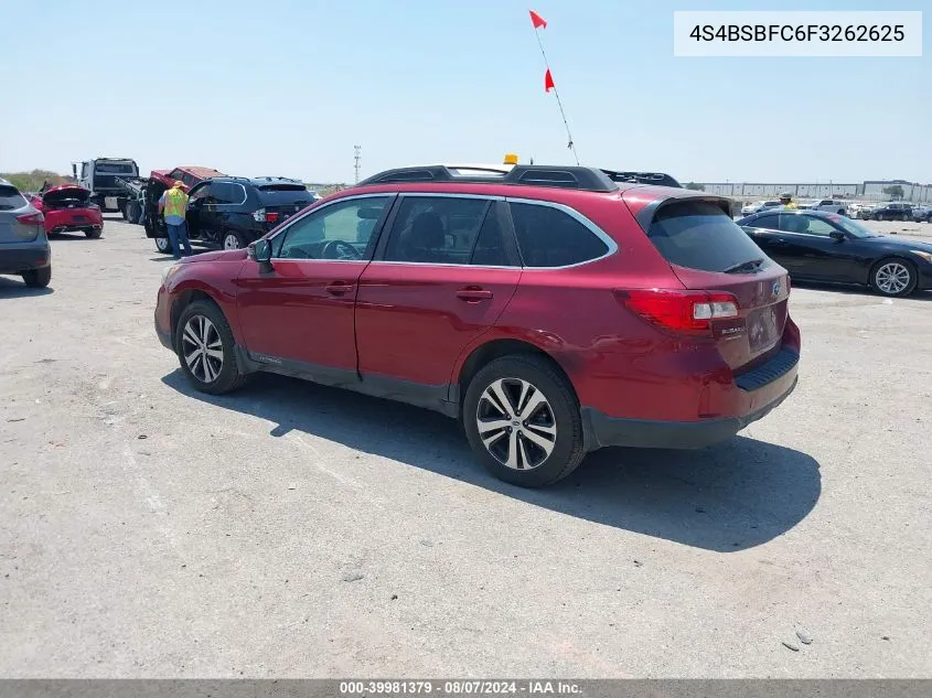 2015 Subaru Outback 2.5I Premium VIN: 4S4BSBFC6F3262625 Lot: 39981379