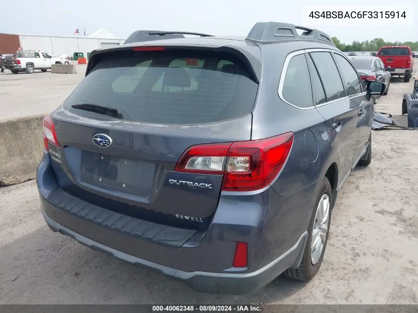 4S4BSBAC6F3315914 2015 Subaru Outback 2.5I