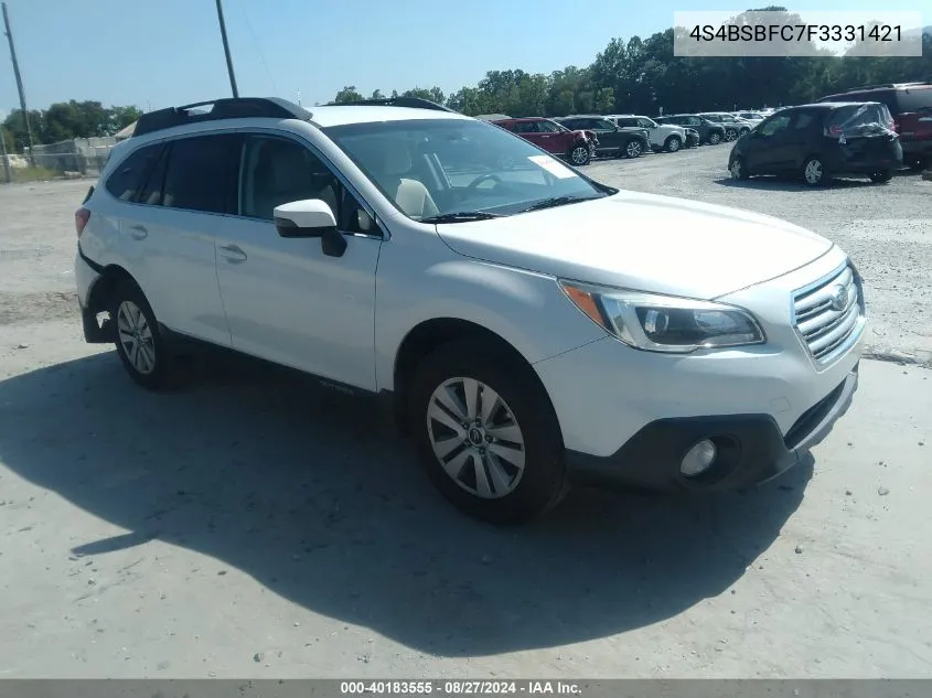 2015 Subaru Outback 2.5I Premium VIN: 4S4BSBFC7F3331421 Lot: 40183555