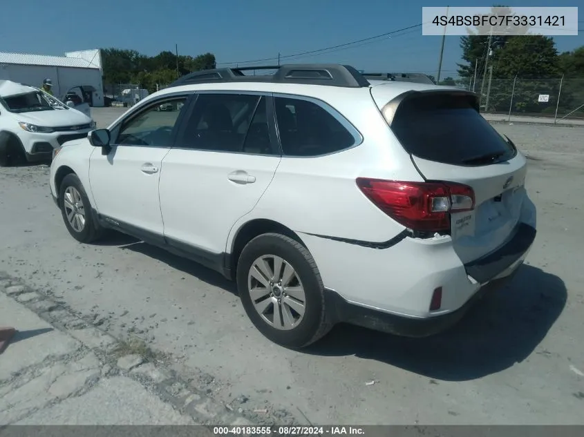 2015 Subaru Outback 2.5I Premium VIN: 4S4BSBFC7F3331421 Lot: 40183555