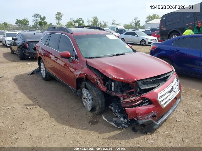 2015 Subaru Outback 2.5I Premium VIN: 4S4BSBEC6F3261511 Lot: 40334266