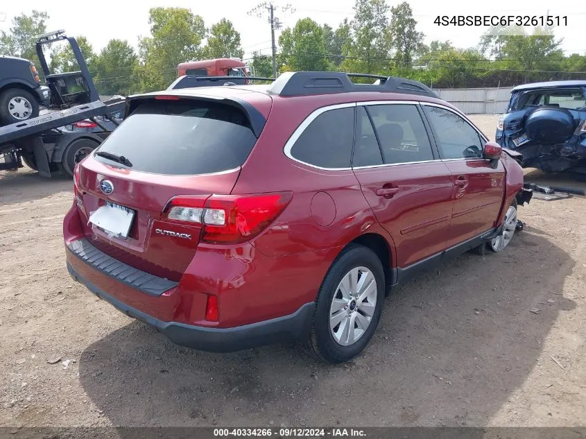 2015 Subaru Outback 2.5I Premium VIN: 4S4BSBEC6F3261511 Lot: 40334266