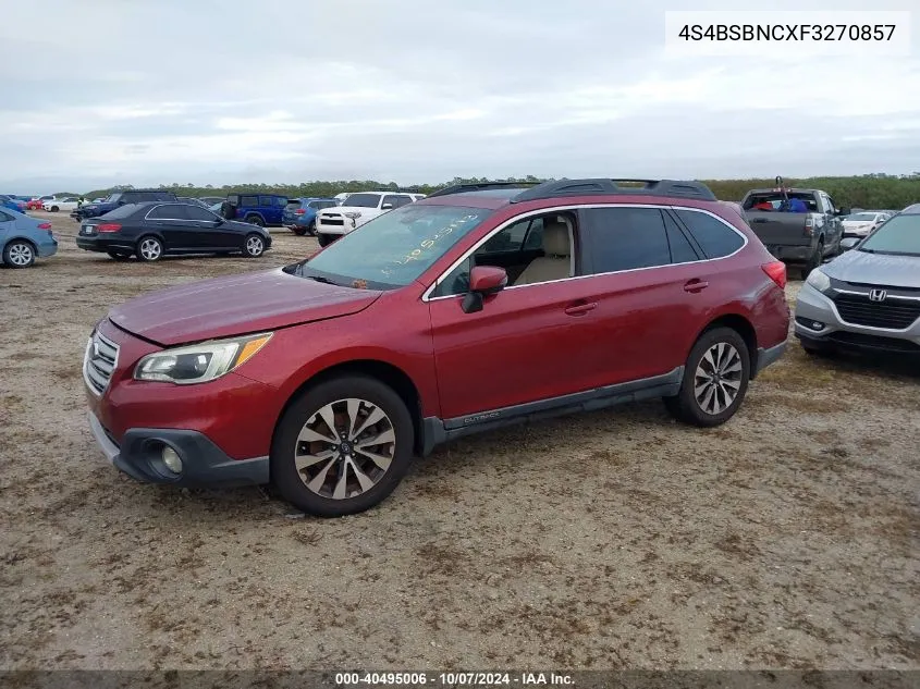 2015 Subaru Outback 2.5I Limited VIN: 4S4BSBNCXF3270857 Lot: 40495006