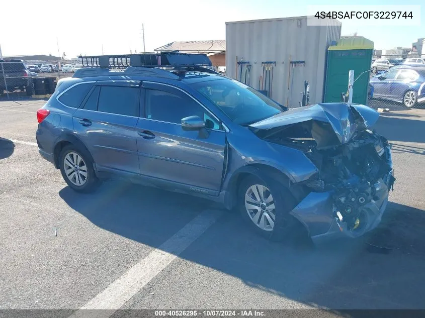 2015 Subaru Outback 2.5I Premium VIN: 4S4BSAFC0F3229744 Lot: 40526295