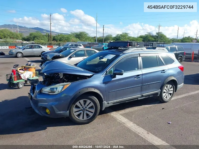 2015 Subaru Outback 2.5I Premium VIN: 4S4BSAFC0F3229744 Lot: 40526295