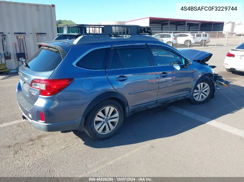 2015 Subaru Outback 2.5I Premium VIN: 4S4BSAFC0F3229744 Lot: 40526295