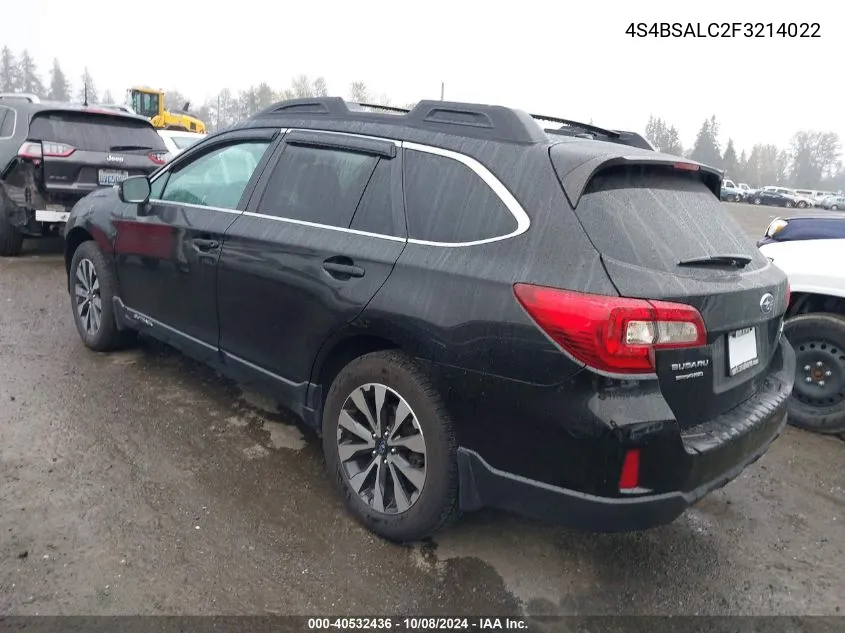 2015 Subaru Outback 2.5I Limited VIN: 4S4BSALC2F3214022 Lot: 40532436