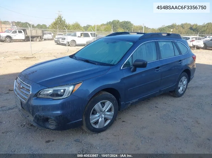 2015 Subaru Outback 2.5I VIN: 4S4BSAAC6F3356750 Lot: 40533957