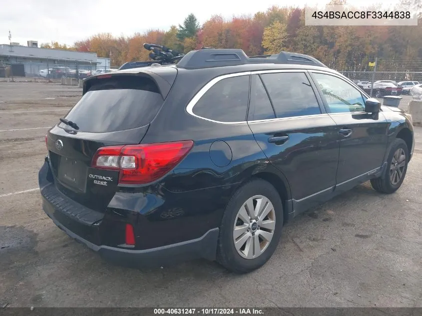 2015 Subaru Outback 2.5I Premium VIN: 4S4BSACC8F3344838 Lot: 40631247