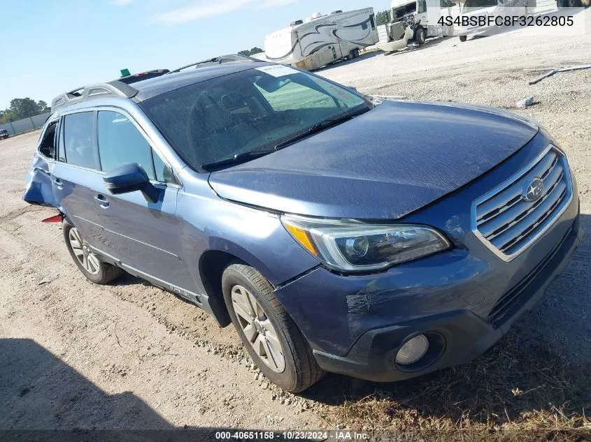 2015 Subaru Outback 2.5I Premium VIN: 4S4BSBFC8F3262805 Lot: 40651158