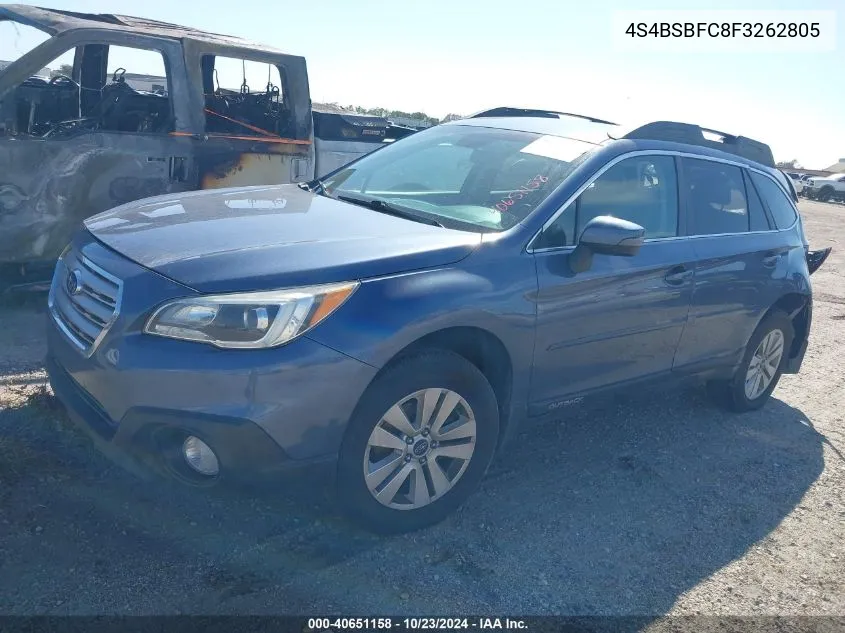 2015 Subaru Outback 2.5I Premium VIN: 4S4BSBFC8F3262805 Lot: 40651158