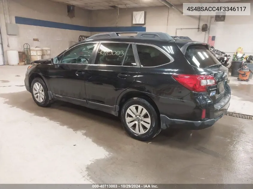 2015 Subaru Outback 2.5I Premium VIN: 4S4BSACC4F3346117 Lot: 40713003