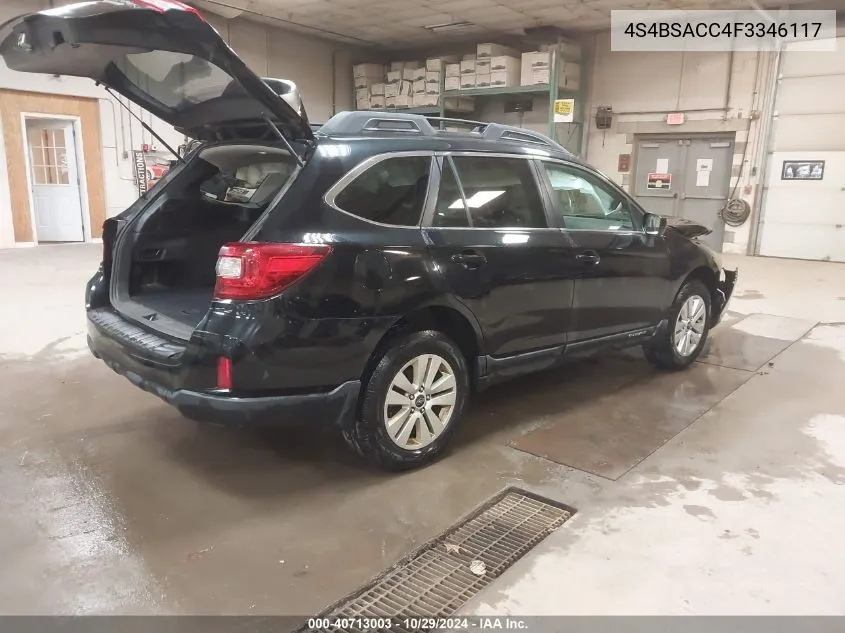 2015 Subaru Outback 2.5I Premium VIN: 4S4BSACC4F3346117 Lot: 40713003