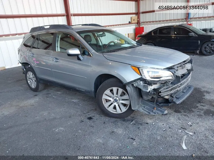 2015 Subaru Outback 2.5I Premium VIN: 4S4BSACC5F3344098 Lot: 40761643