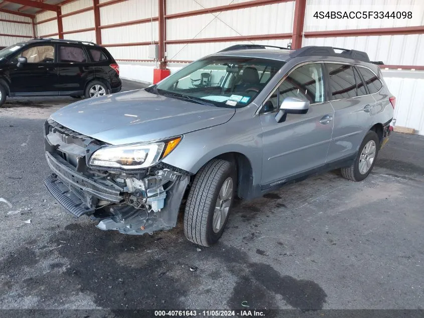 2015 Subaru Outback 2.5I Premium VIN: 4S4BSACC5F3344098 Lot: 40761643