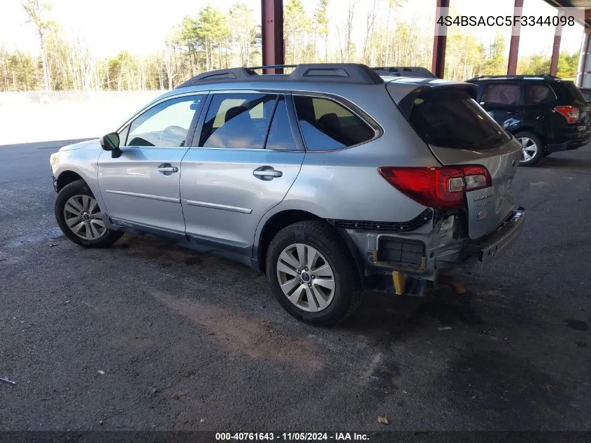 2015 Subaru Outback 2.5I Premium VIN: 4S4BSACC5F3344098 Lot: 40761643