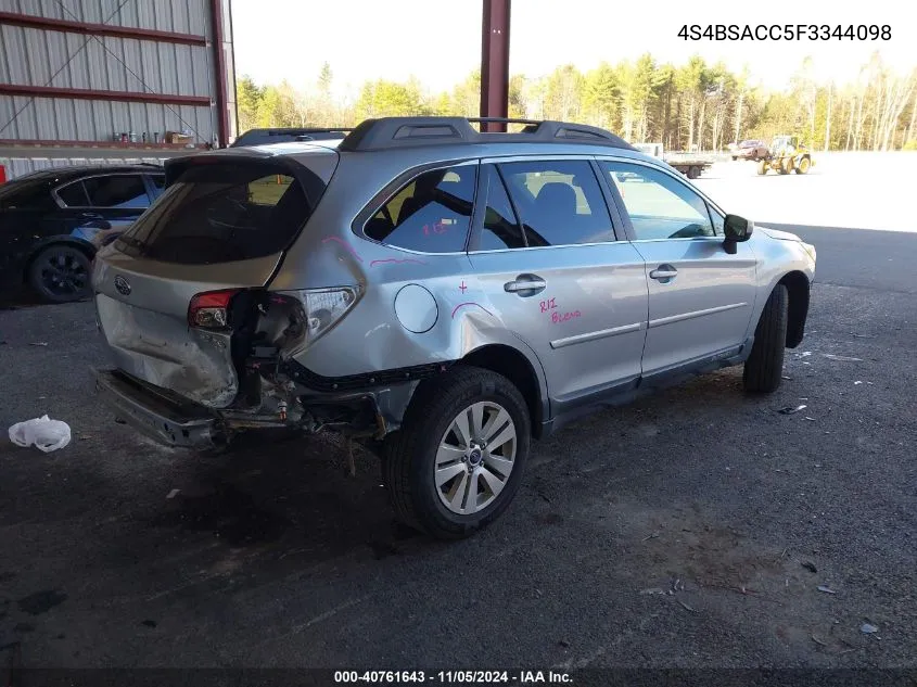 2015 Subaru Outback 2.5I Premium VIN: 4S4BSACC5F3344098 Lot: 40761643