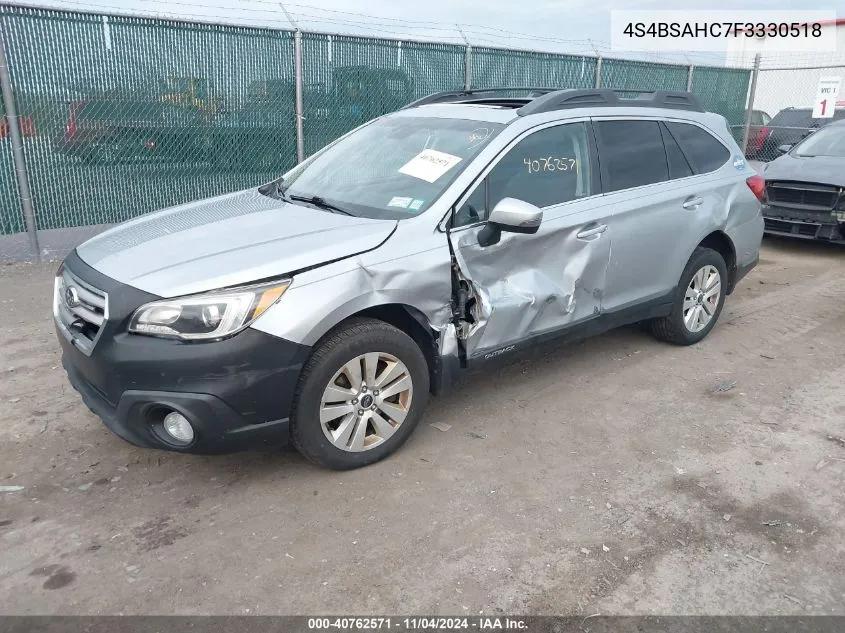 2015 Subaru Outback 2.5I Premium VIN: 4S4BSAHC7F3330518 Lot: 40762571