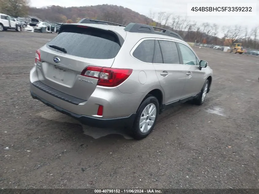 2015 Subaru Outback 2.5I Premium VIN: 4S4BSBHC5F3359232 Lot: 40795152