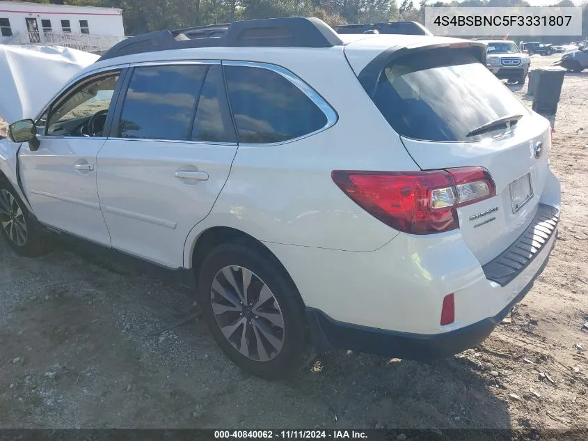 2015 Subaru Outback 2.5I Limited VIN: 4S4BSBNC5F3331807 Lot: 40840062