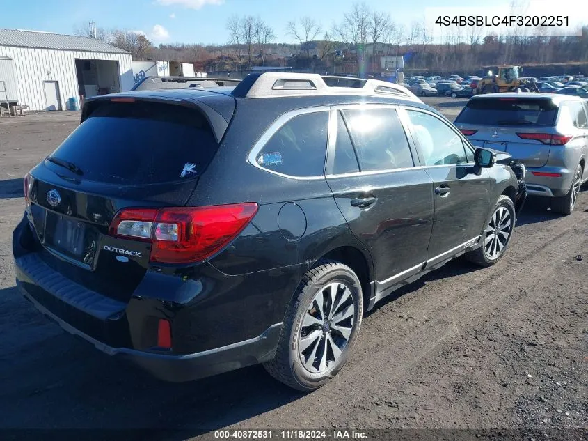 2015 Subaru Outback 2.5I Limited VIN: 4S4BSBLC4F3202251 Lot: 40872531