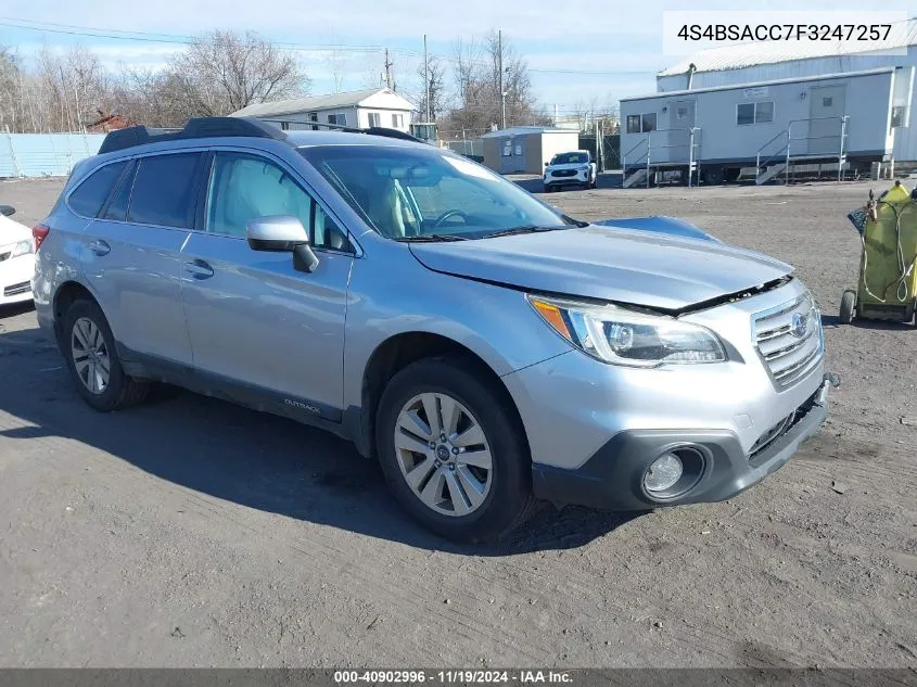 2015 Subaru Outback 2.5I Premium VIN: 4S4BSACC7F3247257 Lot: 40902996